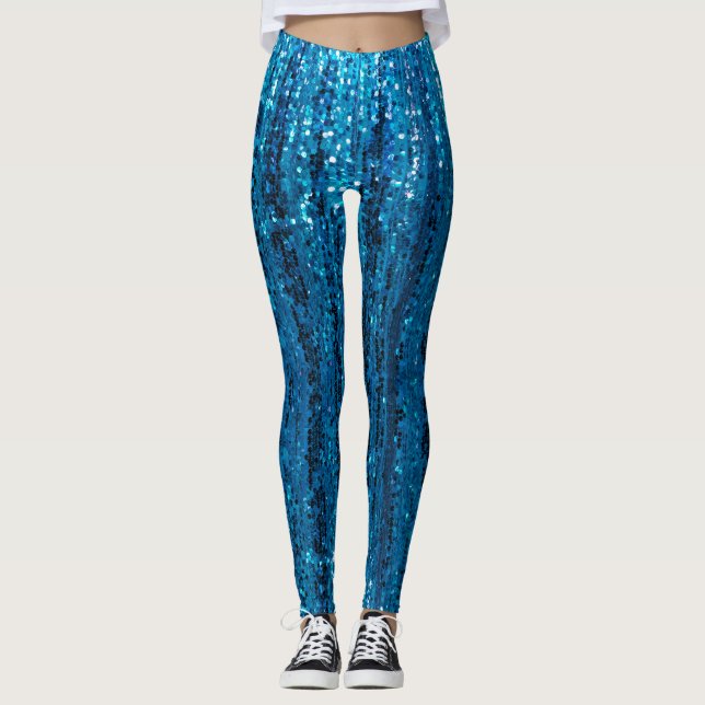 Legging Sequências modernas de brilho azul-quic Glitter Sp (Frente)