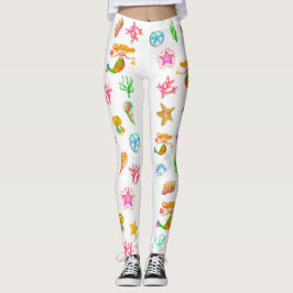 Legging Sereia & Conchas Vibração de Praia Branco