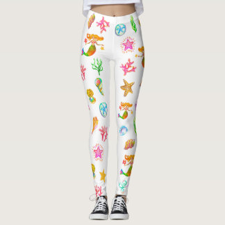 Legging Sereia & Conchas Vibração de Praia Branco