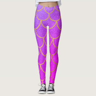 Legging Sereia Dourada Espalha Púrpura Cor-de-rosa