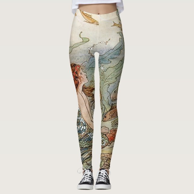 Legging Sereia feminino bonita do vintage sob o mar (Frente)