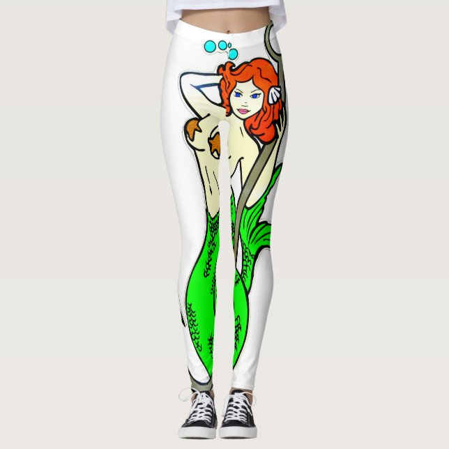 Legging sereia ruiva com cauda verde (Frente)