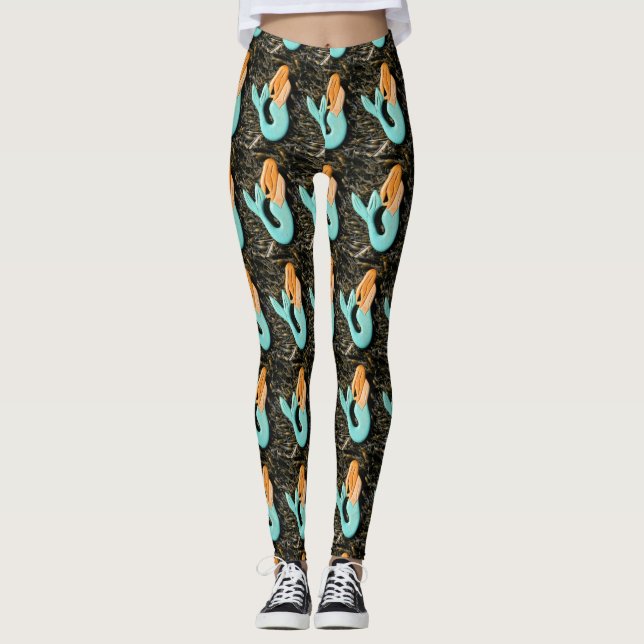 Legging sereia ruiva de cauda azul (Frente)