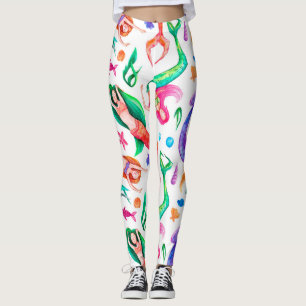 Legging Sereias Aquarela: Padrão Oceânico sem costura