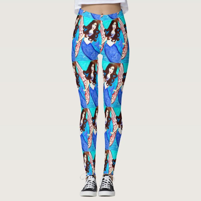 Legging sereias-brunette de cauda azul (Frente)