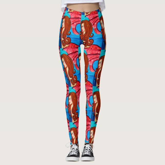 Legging sereias de cauda vermelha (Frente)