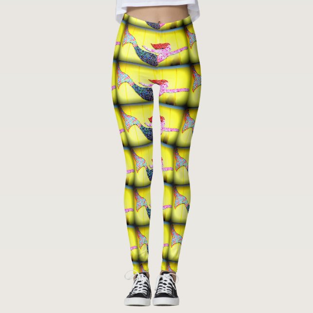 Legging sereias de mosaicos cor-de-rosa (Frente)