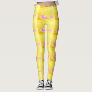 Legging sereias rosa nadando amarelas