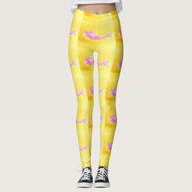 Legging sereias rosa nadando amarelas (Frente)