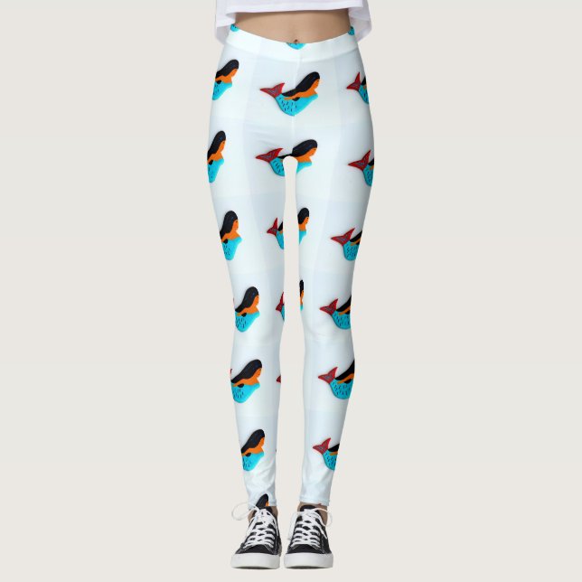 Legging sereias triguenhas da azul-cauda brancas (Frente)