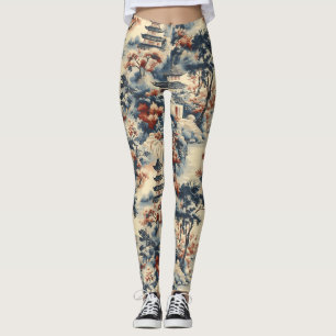 Legging Serene Pagodas em Paisagem Montanhosa