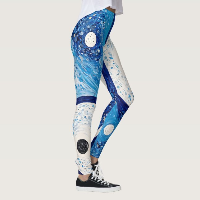 Legging Serenidade Geométrica: Yin Yang Azul e Branco (Direita)