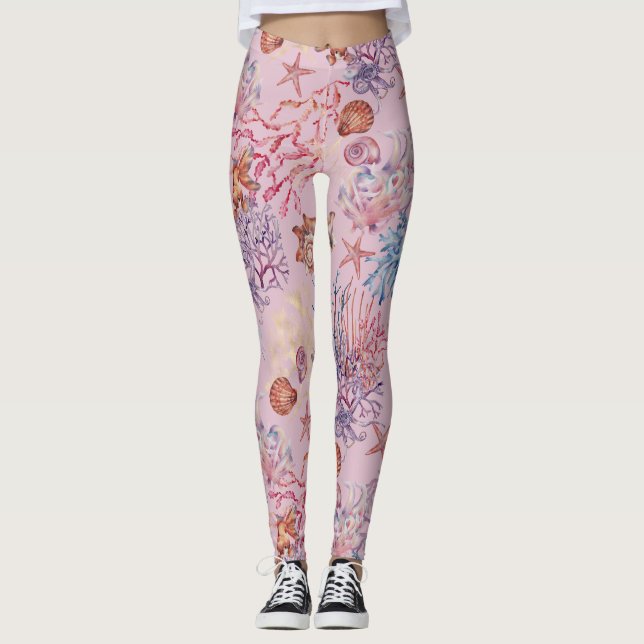 Legging Série de Composição de Aquarela Subaquática Design (Frente)