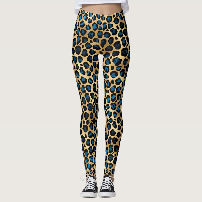 Legging Série Leopardo Azul e Dourada Design 4 (Frente)