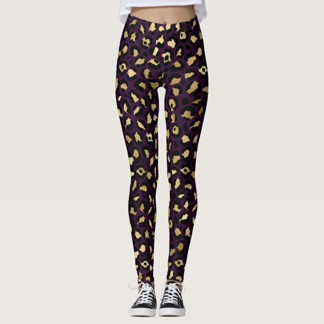 Legging Série Leopardo roxa e Dourada Design 2 (Frente)