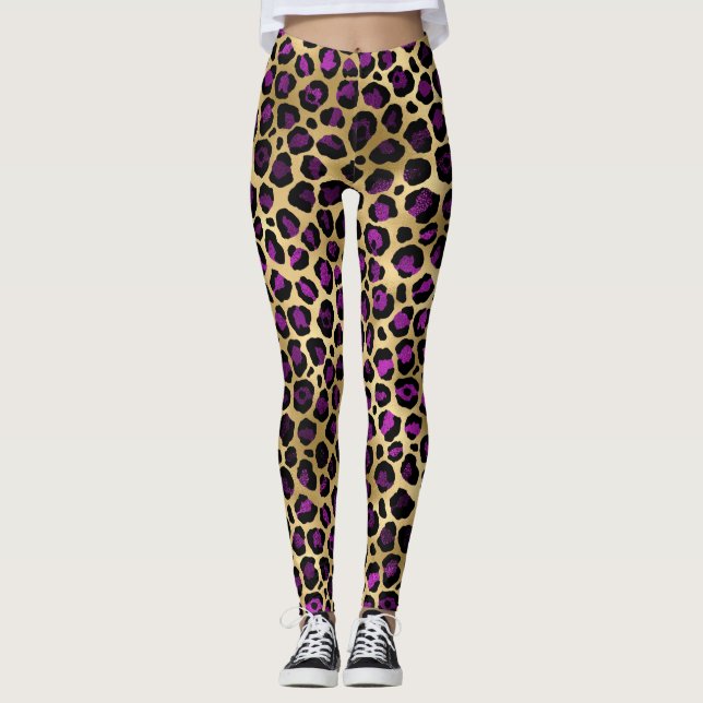 Legging Série Leopardo roxa e Dourada Design 4 (Frente)