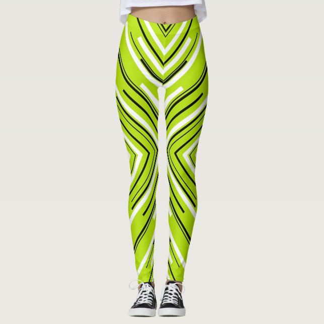 Legging Setas em Verde Lima, Preto e Branco (Frente)