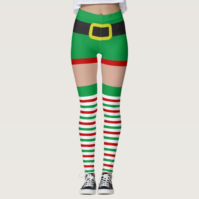 Legging Sexy Elf Red Green Stockped Novelty Divertido (Frente)