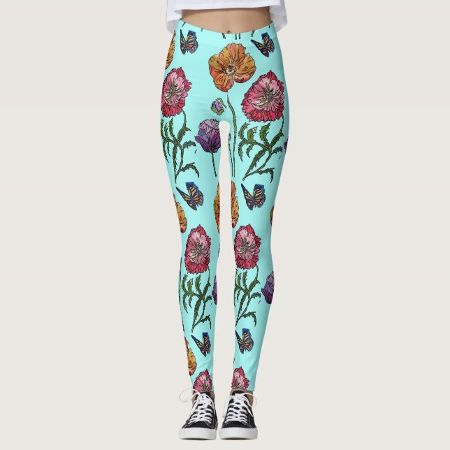 Legging Shabby Poppy Red Purple na Arte Aqua Turquesa (Frente)