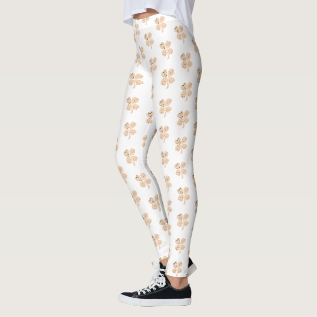 Legging Shamrock Clover Pattern Beige Rua Dia de Patrick (Esquerda)