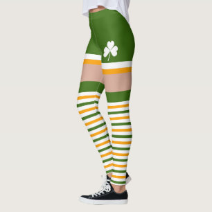 Legging Shamrock Irish Green White Orange Dia de São Patrí