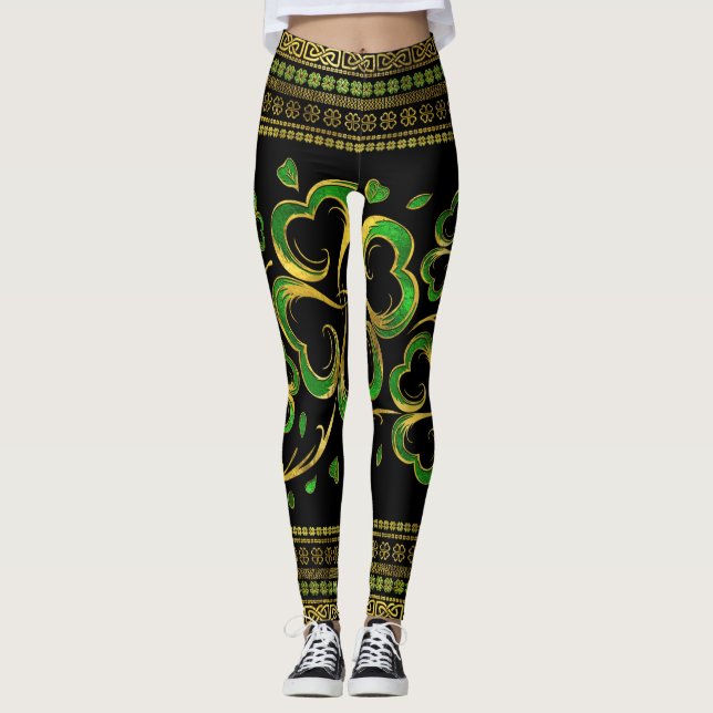 Legging Shamrock Irlandês - Quatro Folhas de Vaca (Frente)