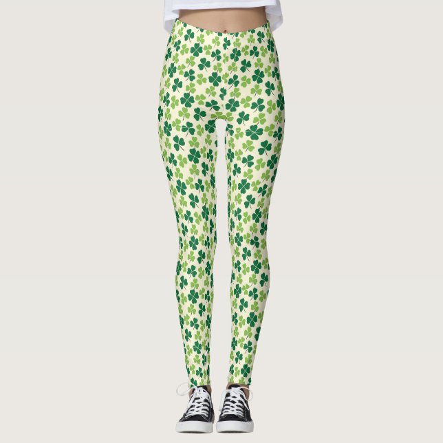 Legging Shamrock Lucky Clover Pattern Dia de São Patrício (Frente)