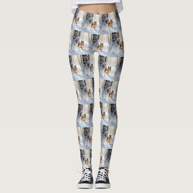 Legging Shetland Sheepdog Deixe-o nevar no Natal (Frente)