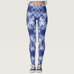 Legging Shibori Indigo Blue Tie Dye Abstrato Twist Pattern