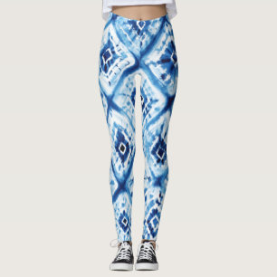 Legging Shibori Indigo Blue Tie Twist Patterno