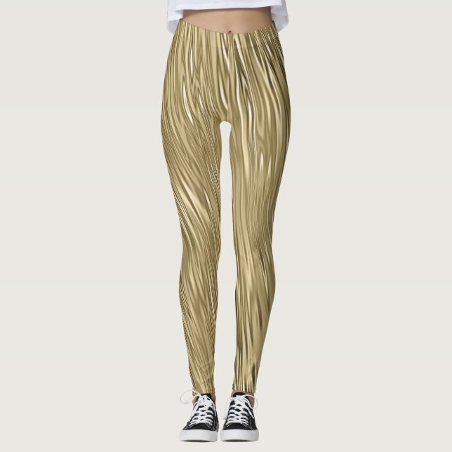 Legging Shimmer Metálico Dourado Faux Texturizado (Frente)