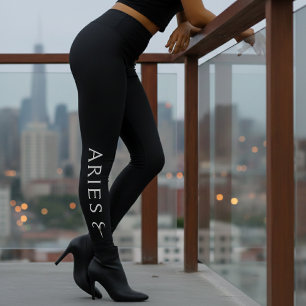 Legging Signo Zodiacal Áries Prata Preto Astrologia Aniver