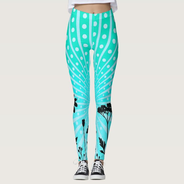 Legging Silhueta de bolinhas radiante aqua Bloom (Frente)