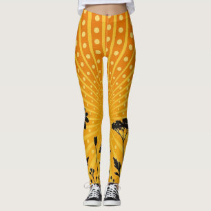 Legging Silhueta de bolinhas radiantes douradas em flor