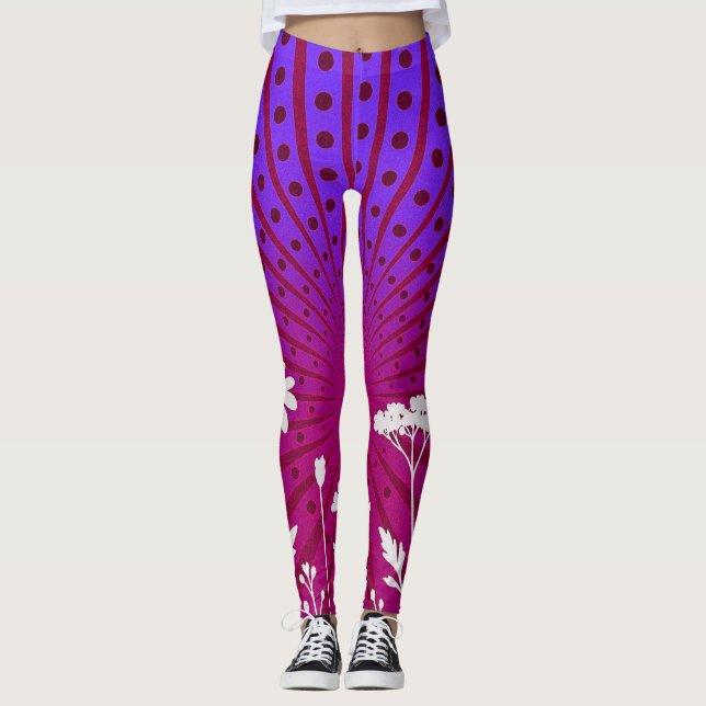 Legging silhueta de bolinhas radiantes em flor  (Frente)