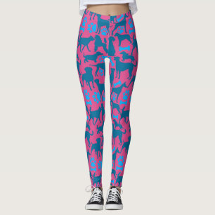 Legging Silhueta de cão Padrão.Azul.04 Rosa BG