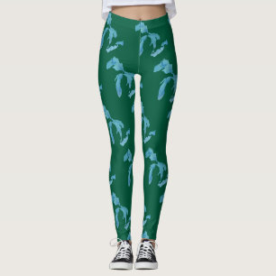 Legging silhueta do mapa dos Grandes Lagos azul e verde
