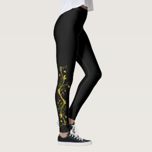 Legging Silhueta do rosa amarelo em caneleiras pretas