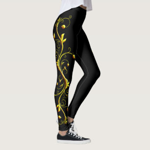 Legging Silhueta do rosa amarelo em caneleiras pretas