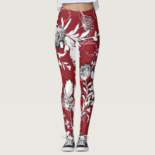 Legging Silhueta floral, padrão botânico colorido.