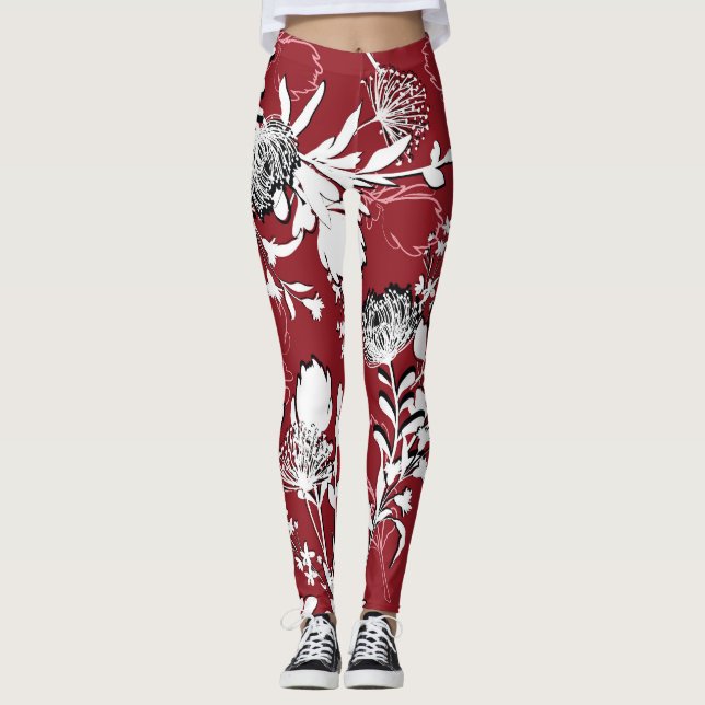 Legging Silhueta floral, padrão botânico colorido. (Frente)