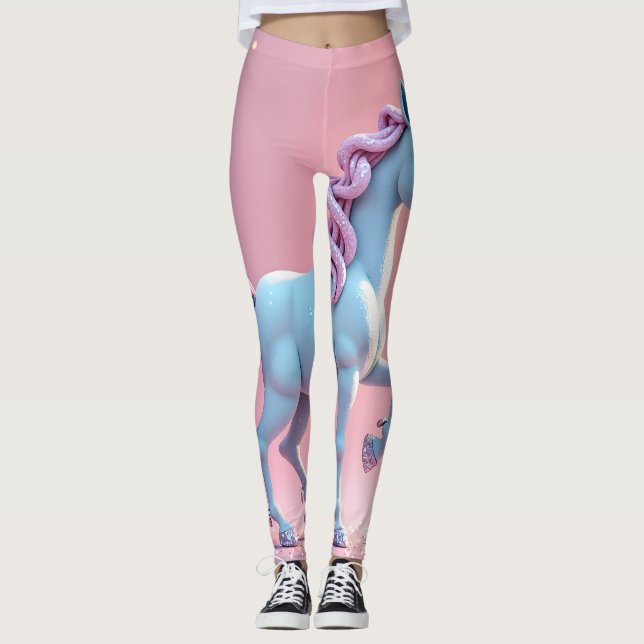 Legging Silhueta unicórnio brilhante em uma base rosa past (Frente)