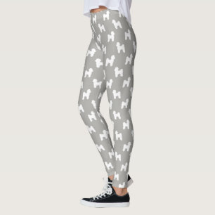 Legging Silhuetas de Cães Malteses Branco e Cinza