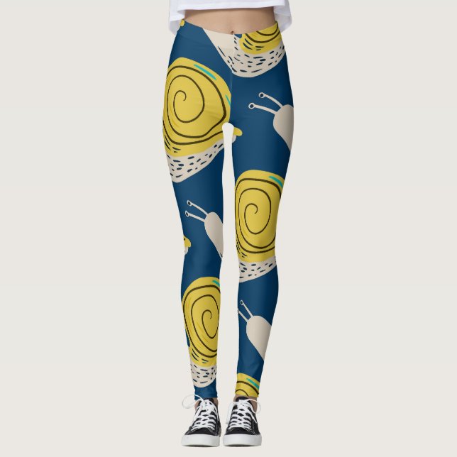Legging Silhuetas de caracóis: padrão amarelo, rosa. (Frente)