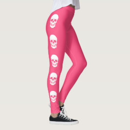 Legging Silhuetas de Caveira Branca no Halloween Rosa
