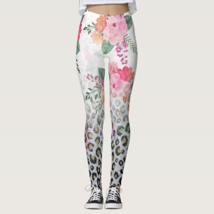 Legging Silver Gold Black Leopard Print Pink Flowers