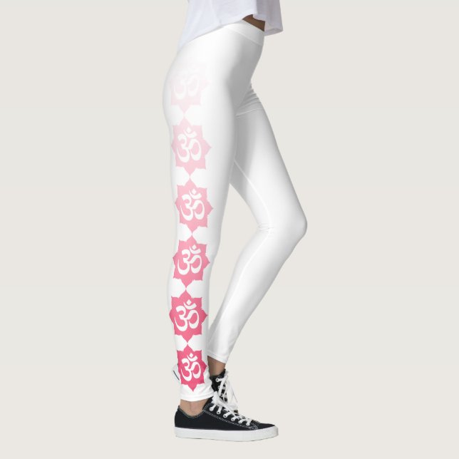 Legging Símbolo de Om Rosa Lotus Flower Decor ativado (Direita)