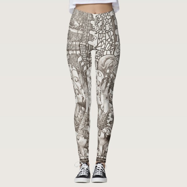 Legging Símbolo monocromo-modernista Abstrato das mulheres (Frente)
