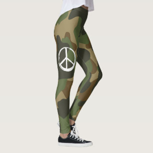 Legging Símbolo PEACE Símbolo da Camuflagem Verde Hippie A