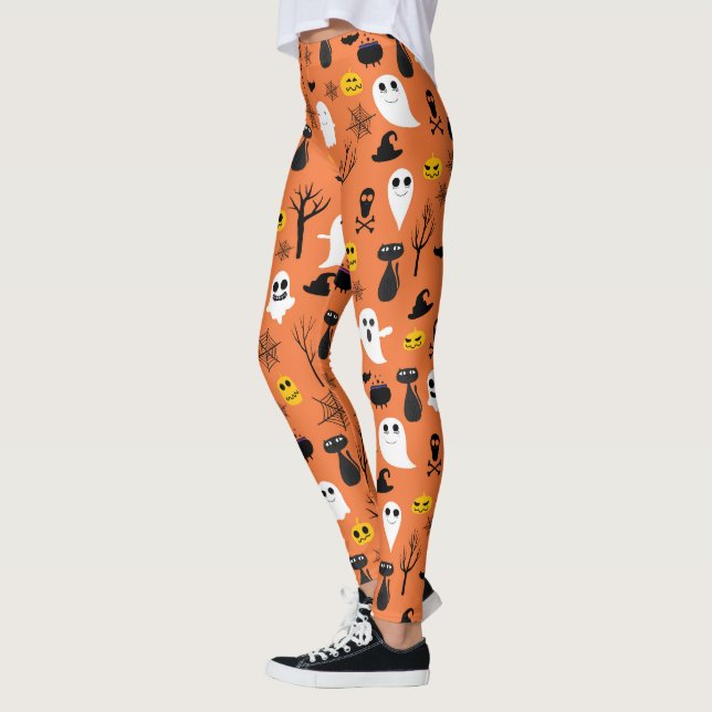 Legging Símbolos do Dia das Bruxas fantasmas sem costura (Esquerda)